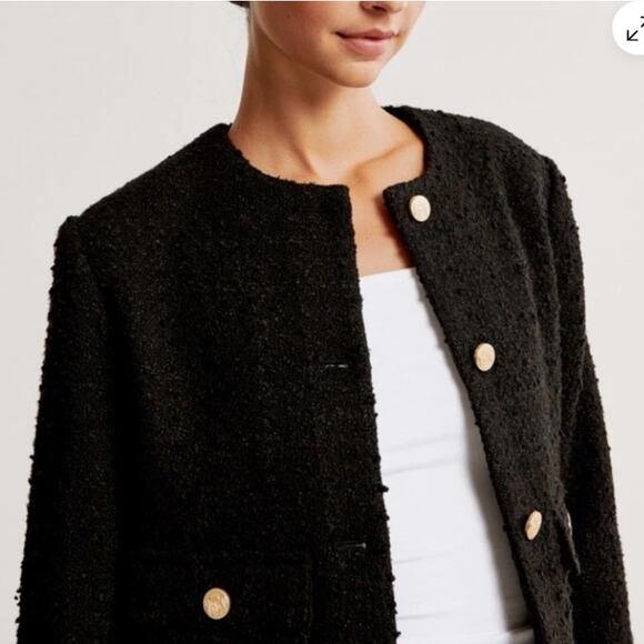 Abercrombie Fitch Collarless Tweed Jacket Black Size Medium - Picture 2 of 8